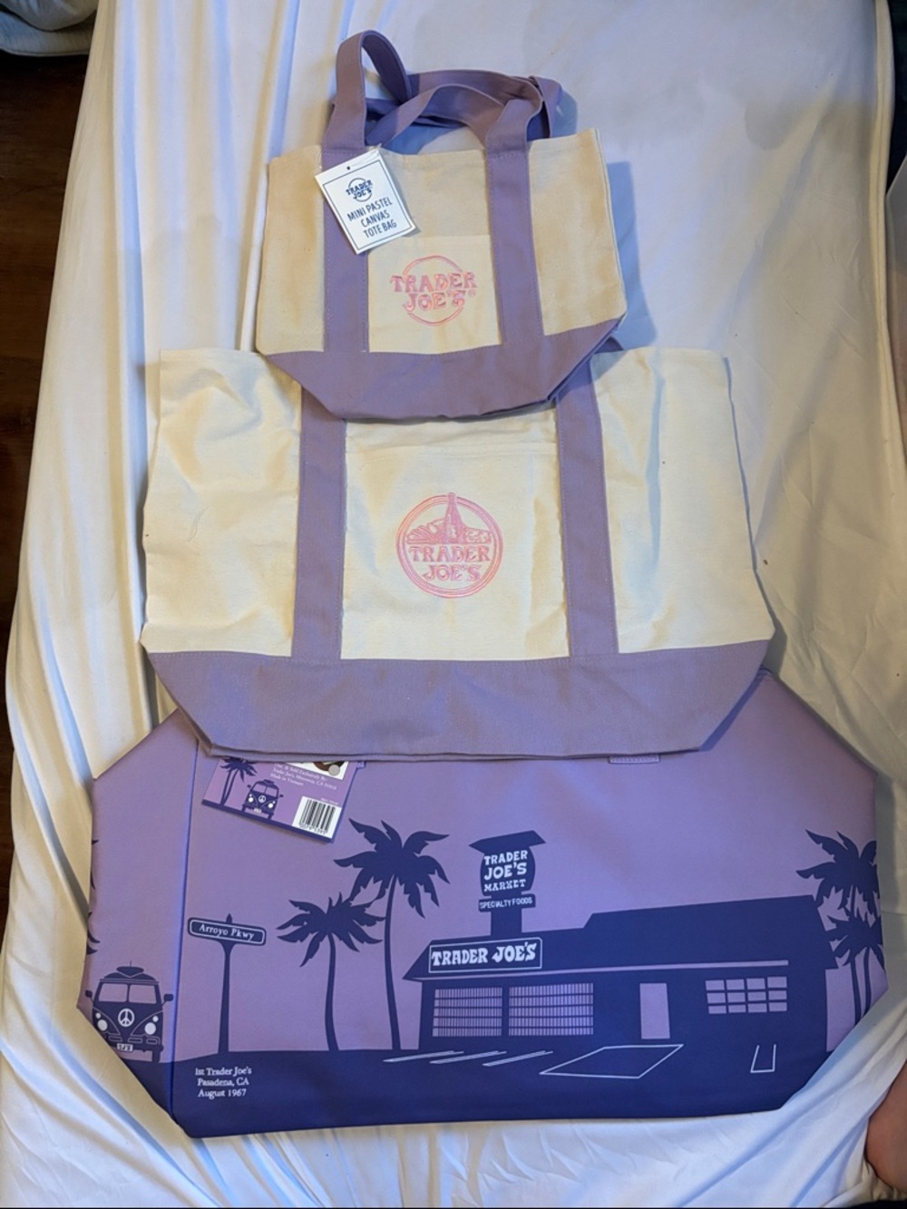 NWT Set of 3 NEW Trader Joe’s Purple Totes - Large Canvas, Large Tote, Mini Tote